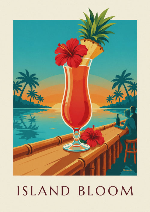Poster tropische hibiscuscocktail op een strandbar: de hele poster