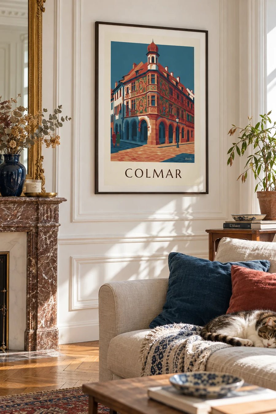 Poster Maison Pfister en de houtgesneden galerij in Colmar: ingelijst aan de muur