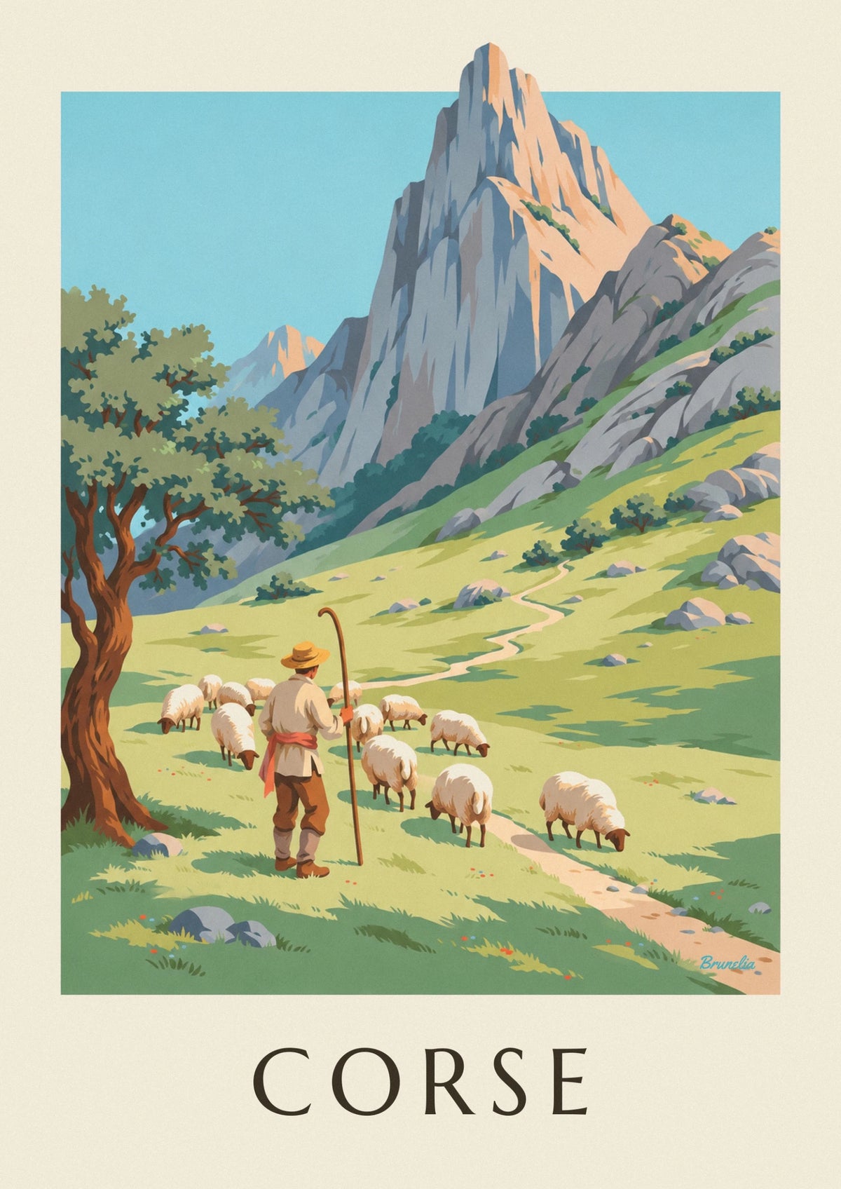Shepherd and sheep in the Corsican mountains poster