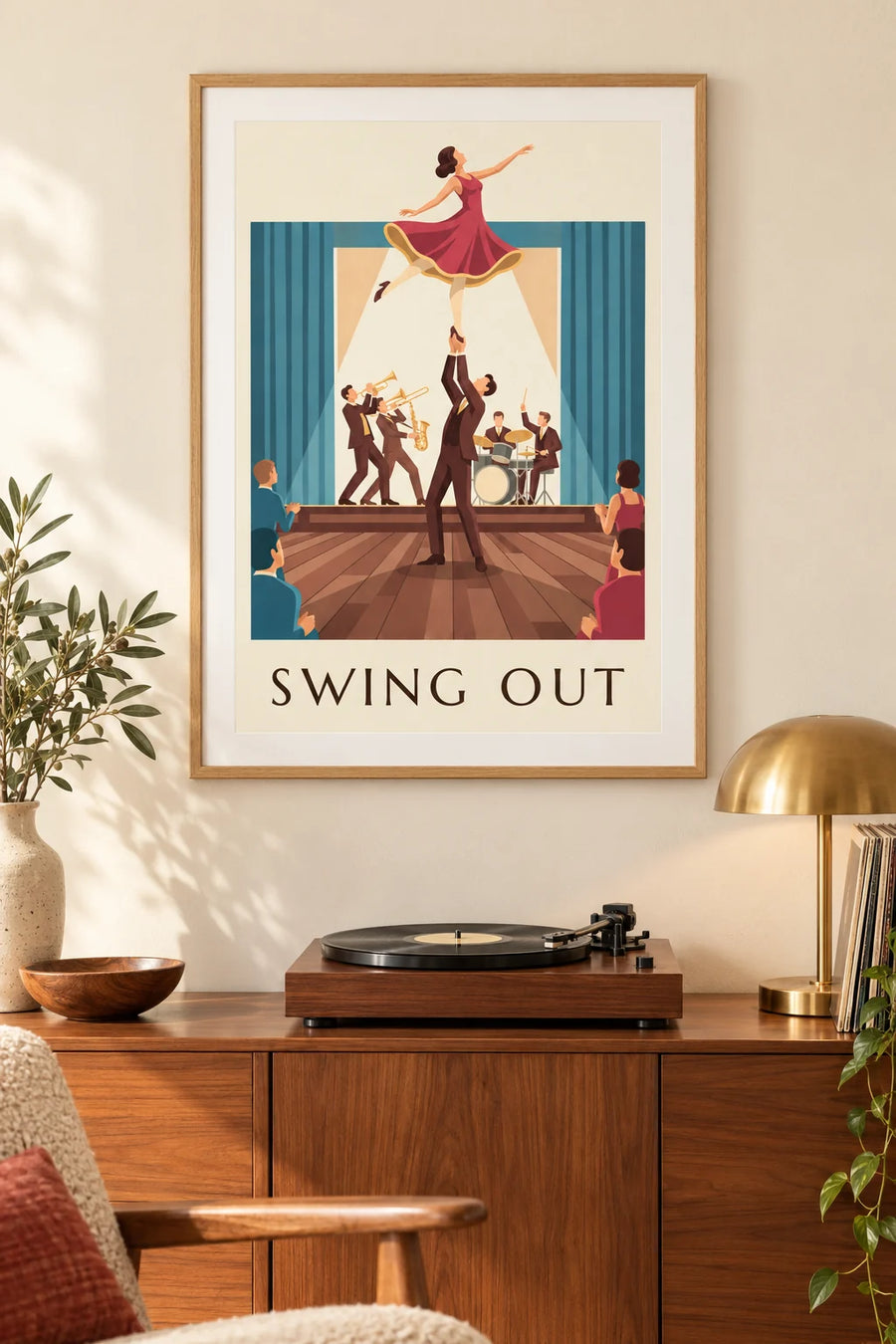 Affiche couple de danseurs de swing dans une salle de bal : encadrée au mur