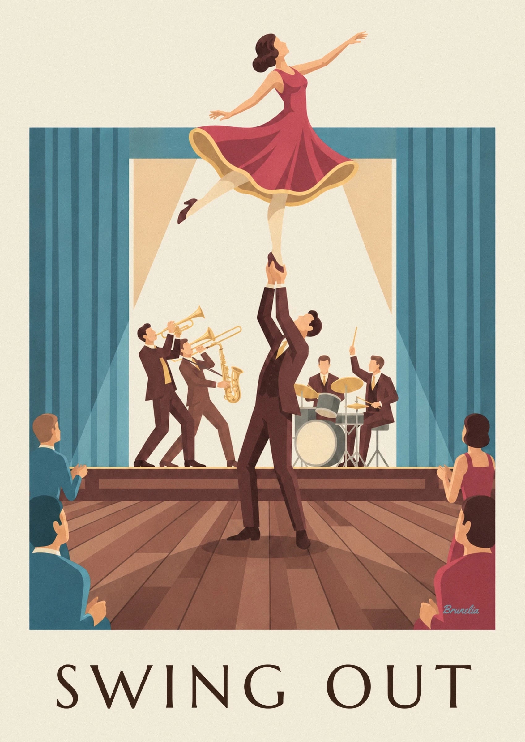 Affiche couple de danseurs de swing dans une salle de bal : détail en gros plan