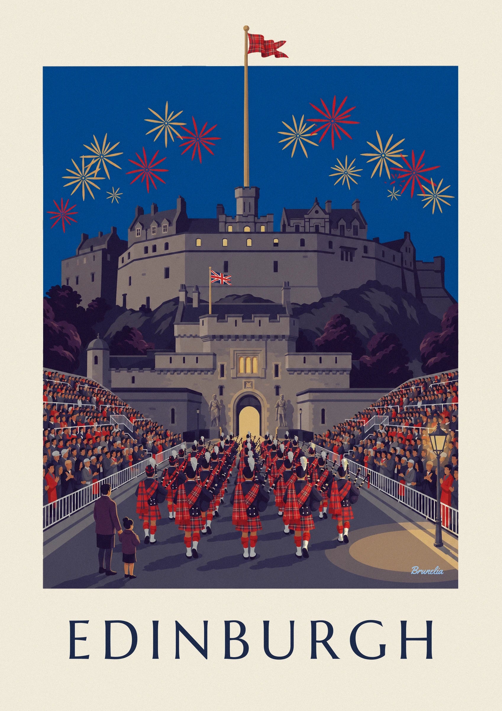 Edinburgh Castle and Military Tattoo at night poster: close-up detail