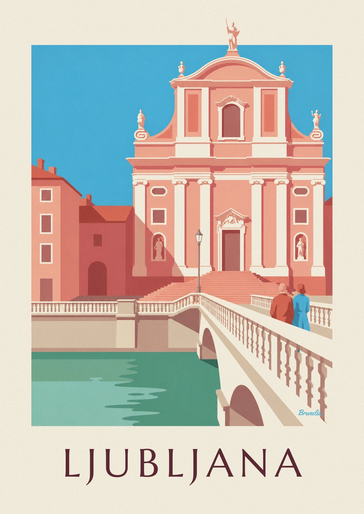 Affiche église franciscaine rose de Ljubljana