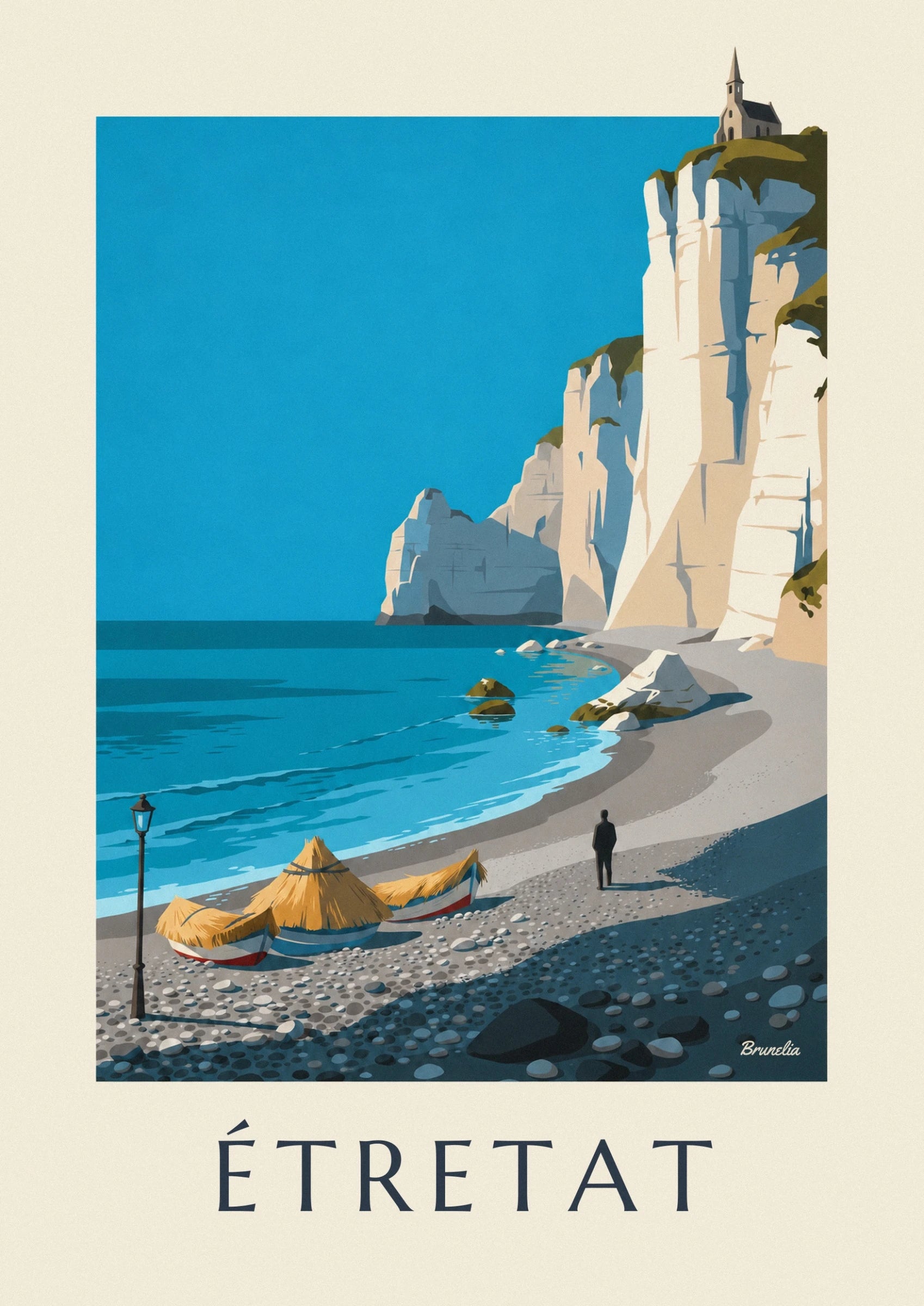The pale face of falaise d’Amont, streaked with blue shadows and topped with grass