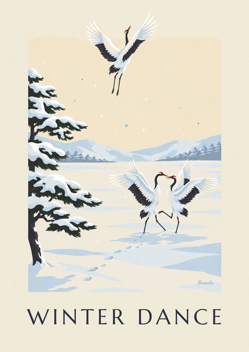 Poster of Japanese cranes dancing in the snow: the full poster