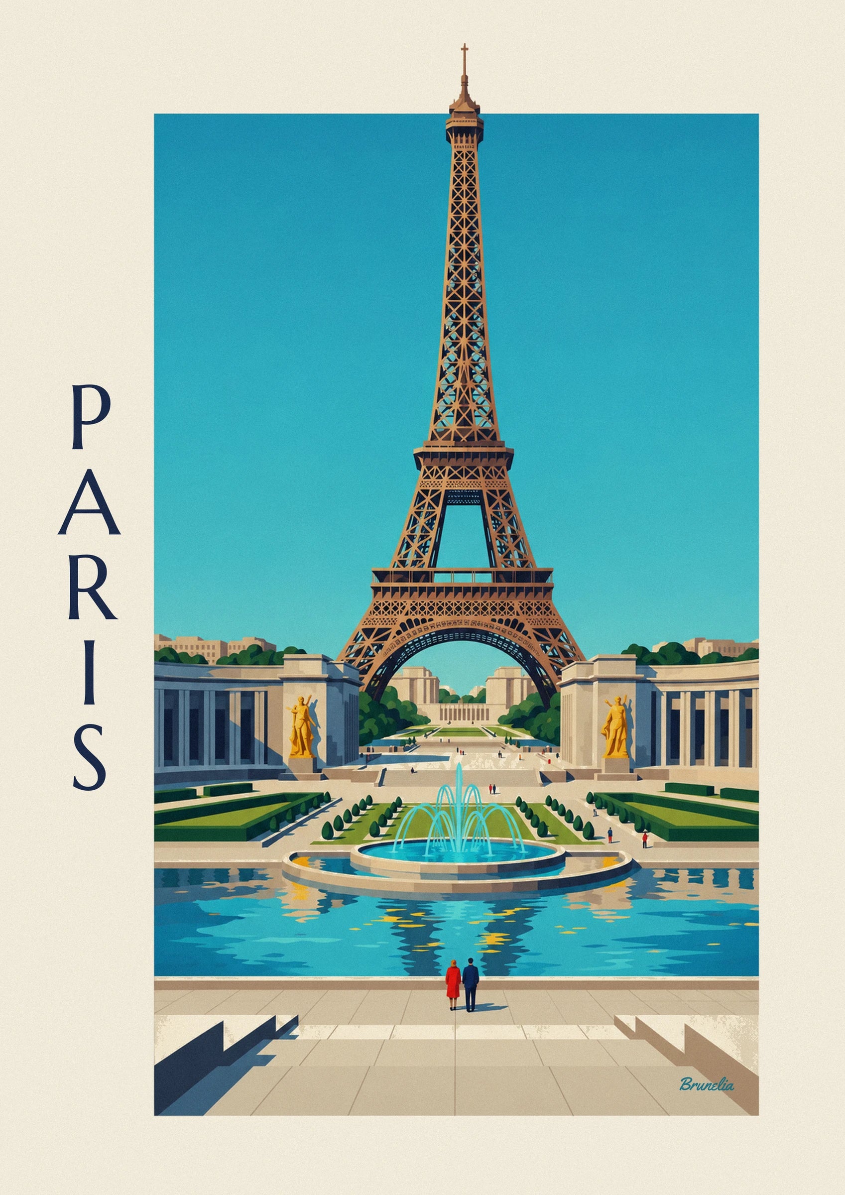 Poster Palais de Chaillot en fonteinen van het Trocadéro in Parijs: detail in close-up