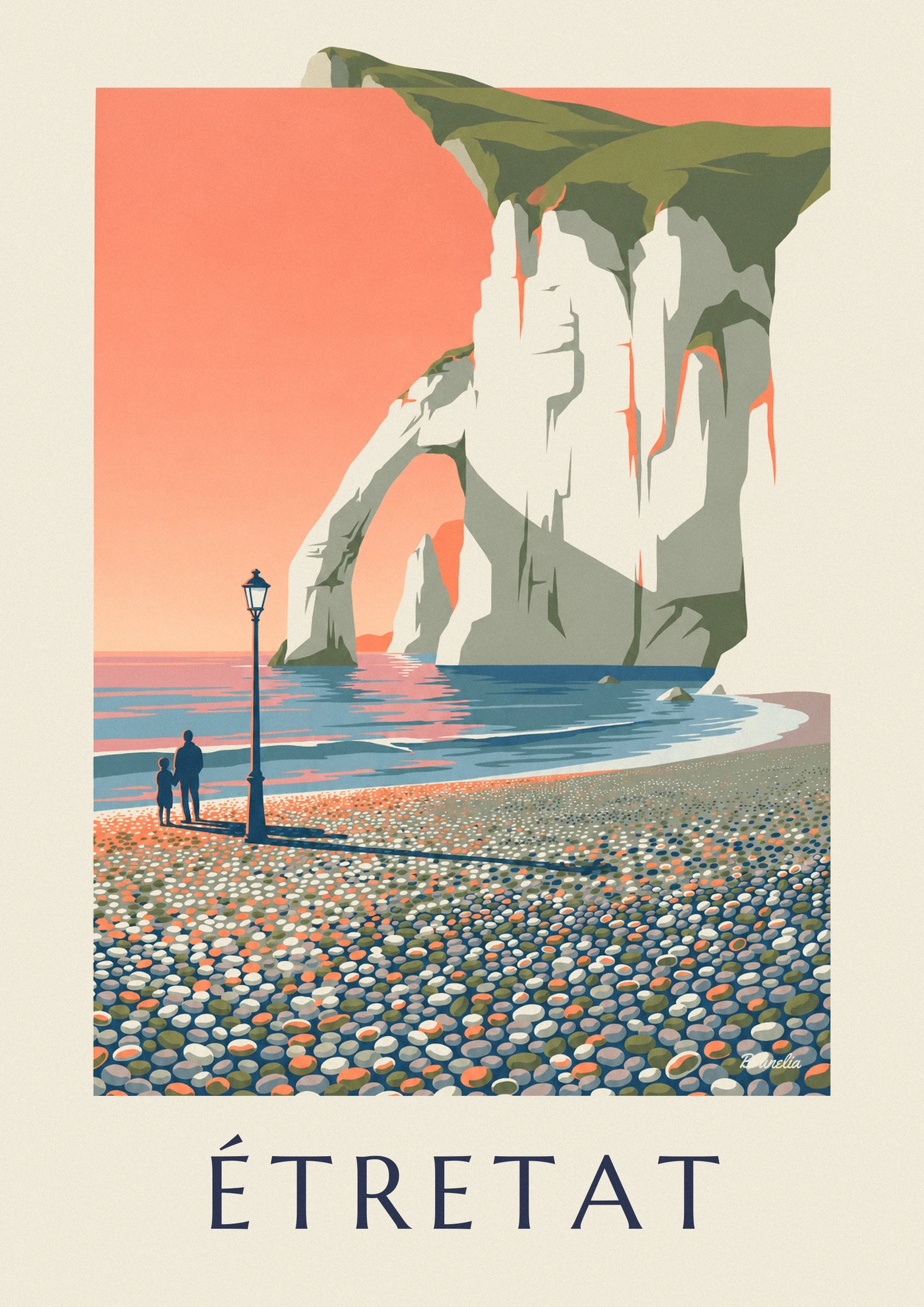 Affiche falaises blanches d’Étretat au coucher du soleil : détail en gros plan