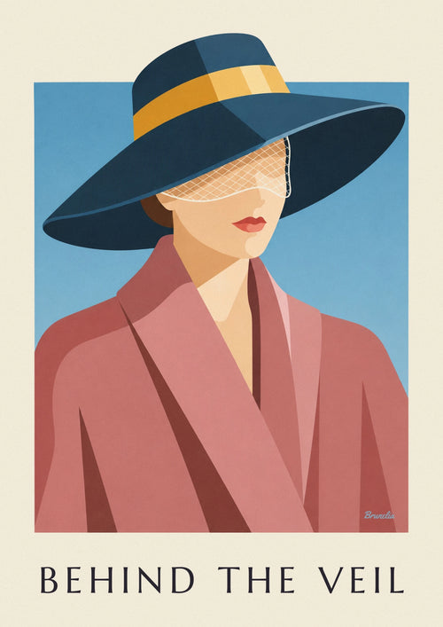 Poster of an elegant woman in a hat with a veil: the full poster