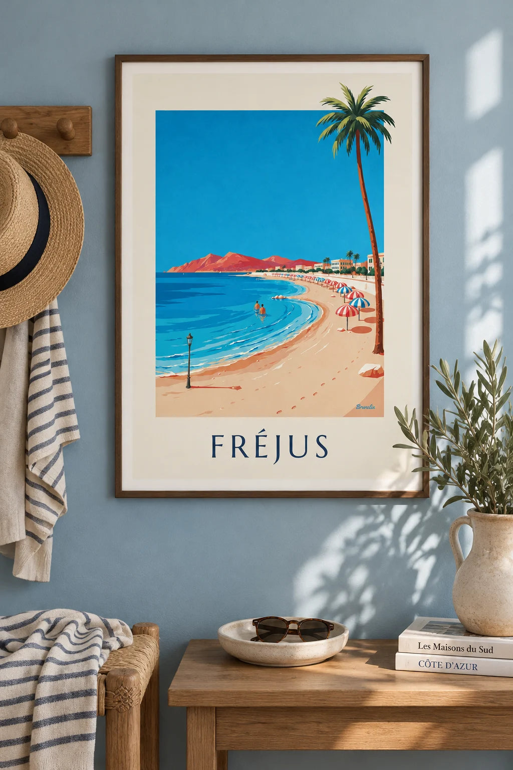Fréjus seaside palm trees and parasols poster on the wall
