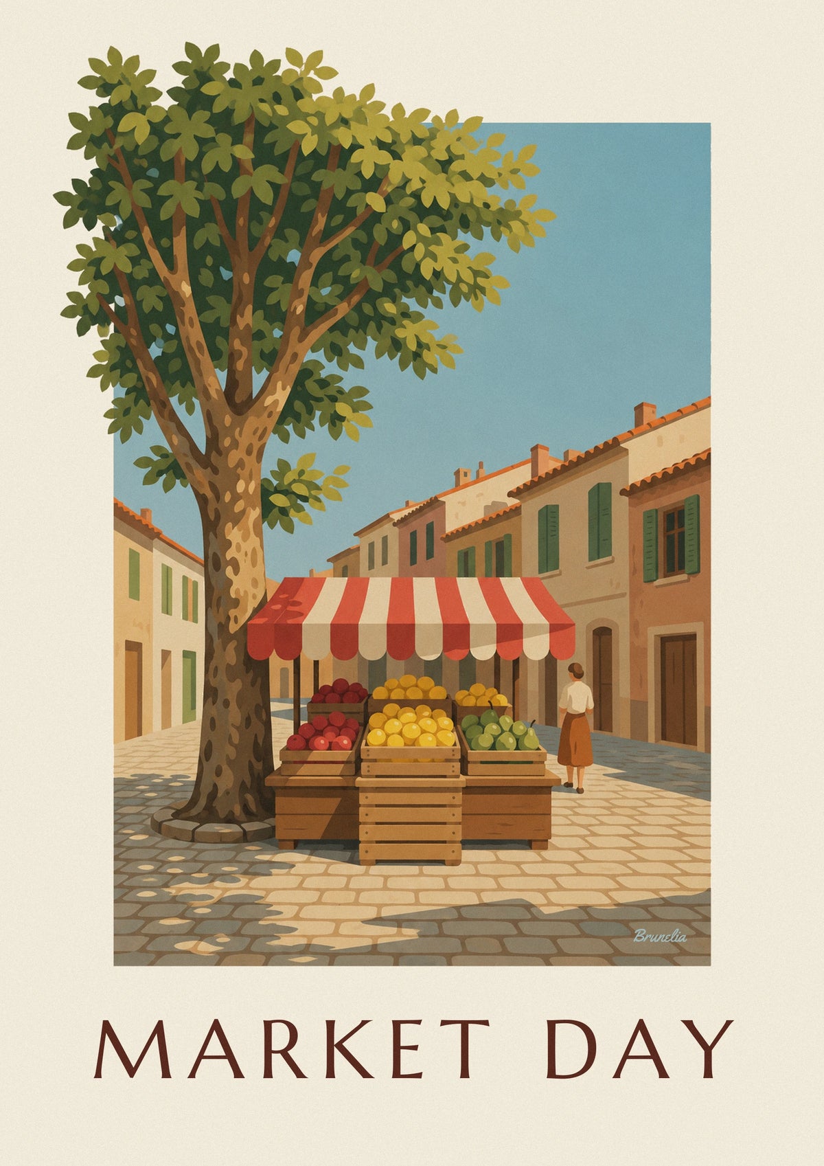 Affiche cagette de citrons sur un étal de marché
