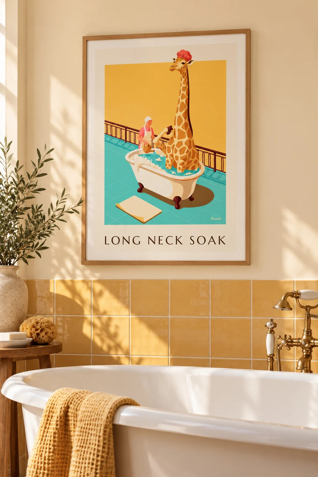 Sfeerbeeld van Grappige poster giraf in een schuimbad
