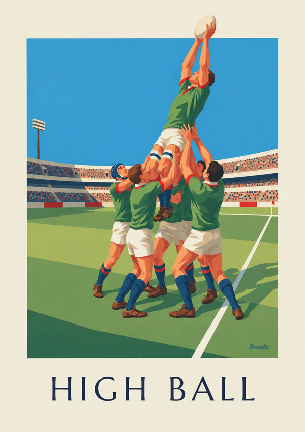 Rugby player lineout jump catching the ball poster