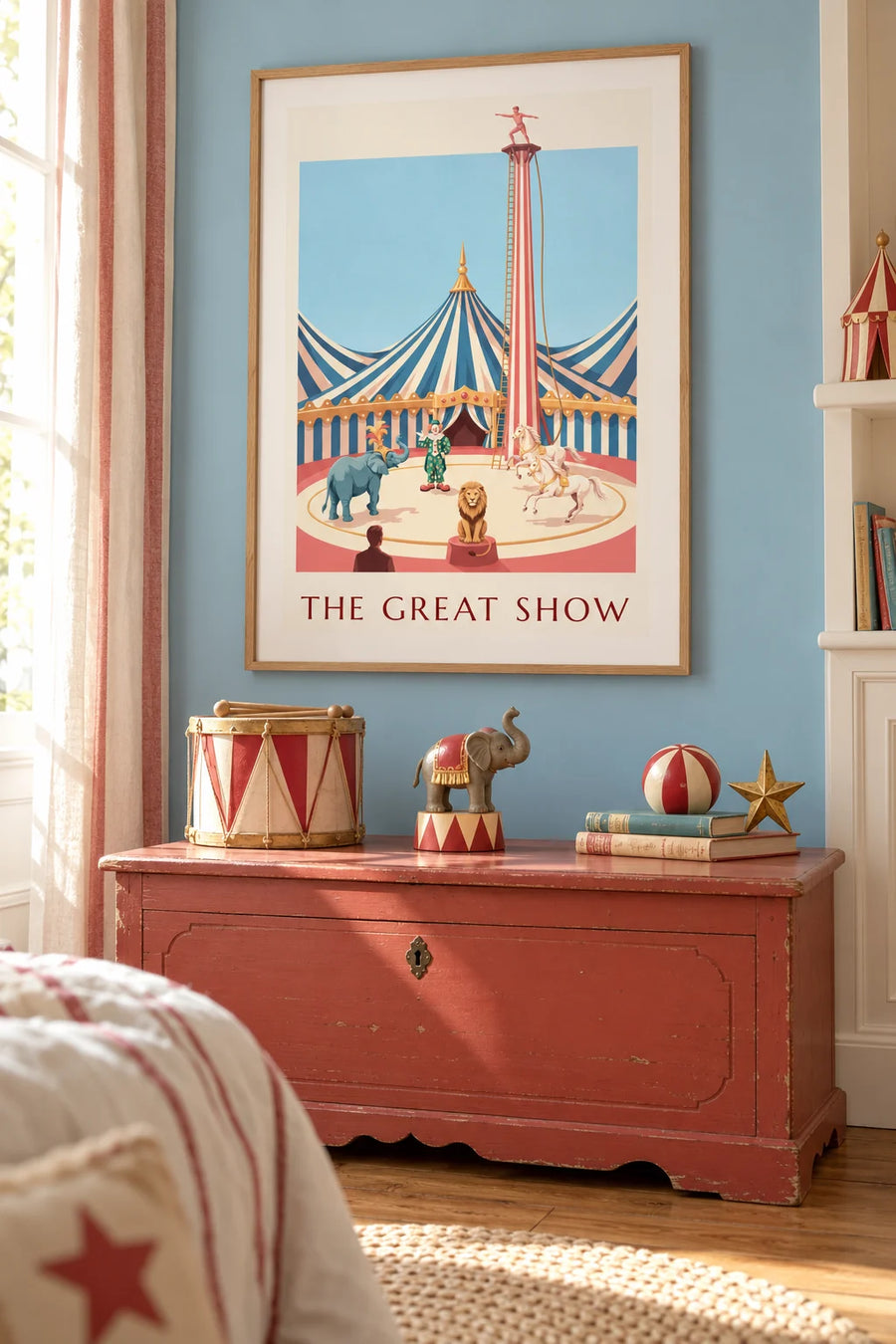 Affiche grand spectacle de cirque avec clown et animaux : encadrée au mur