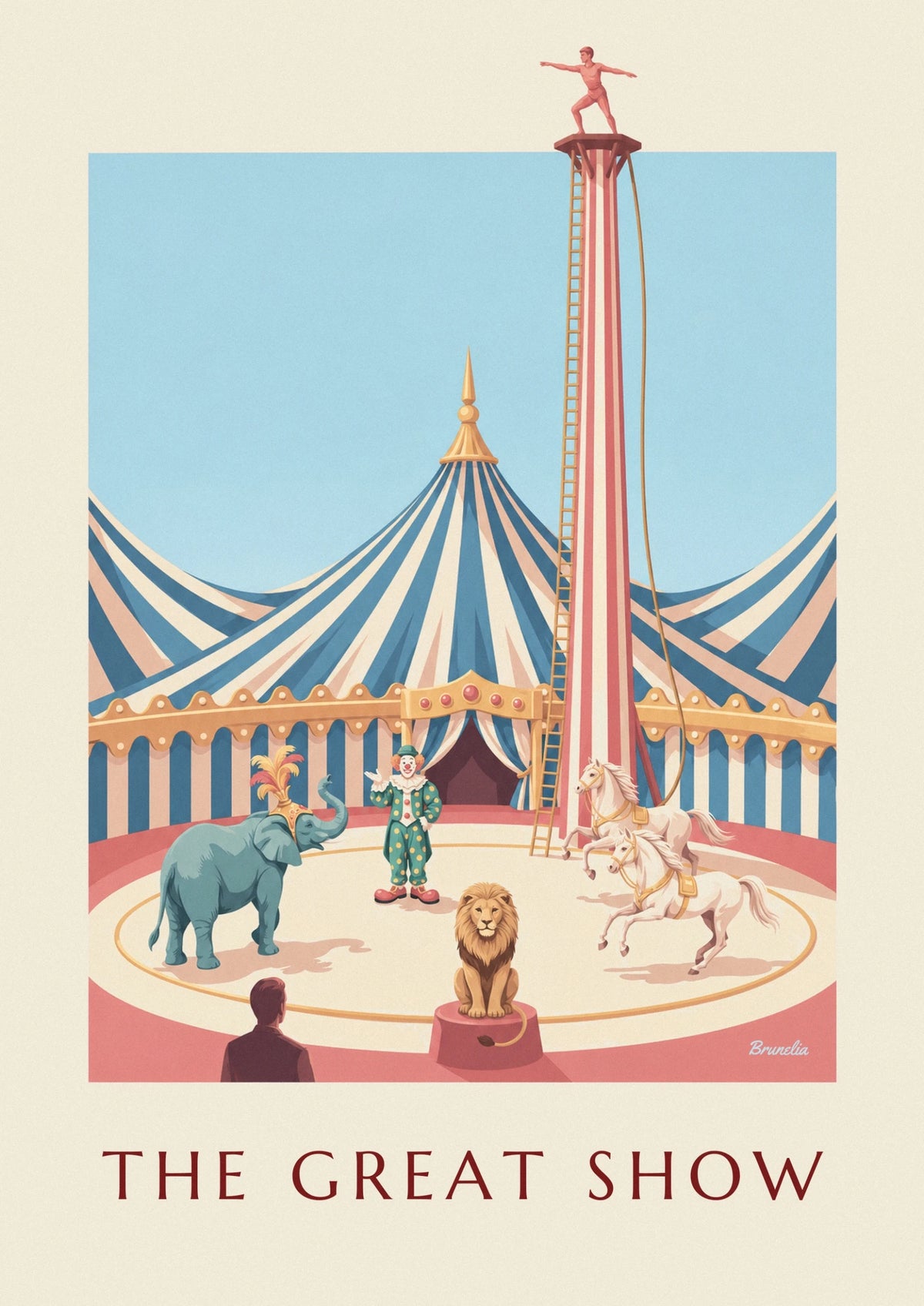 Affiche grand spectacle de cirque avec clown et animaux