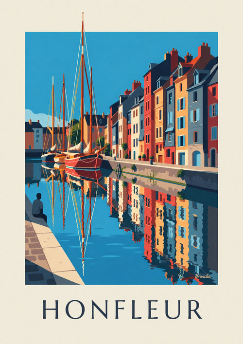 Sailboats and colorful facades of the Vieux Bassin in Honfleur poster: the full poster