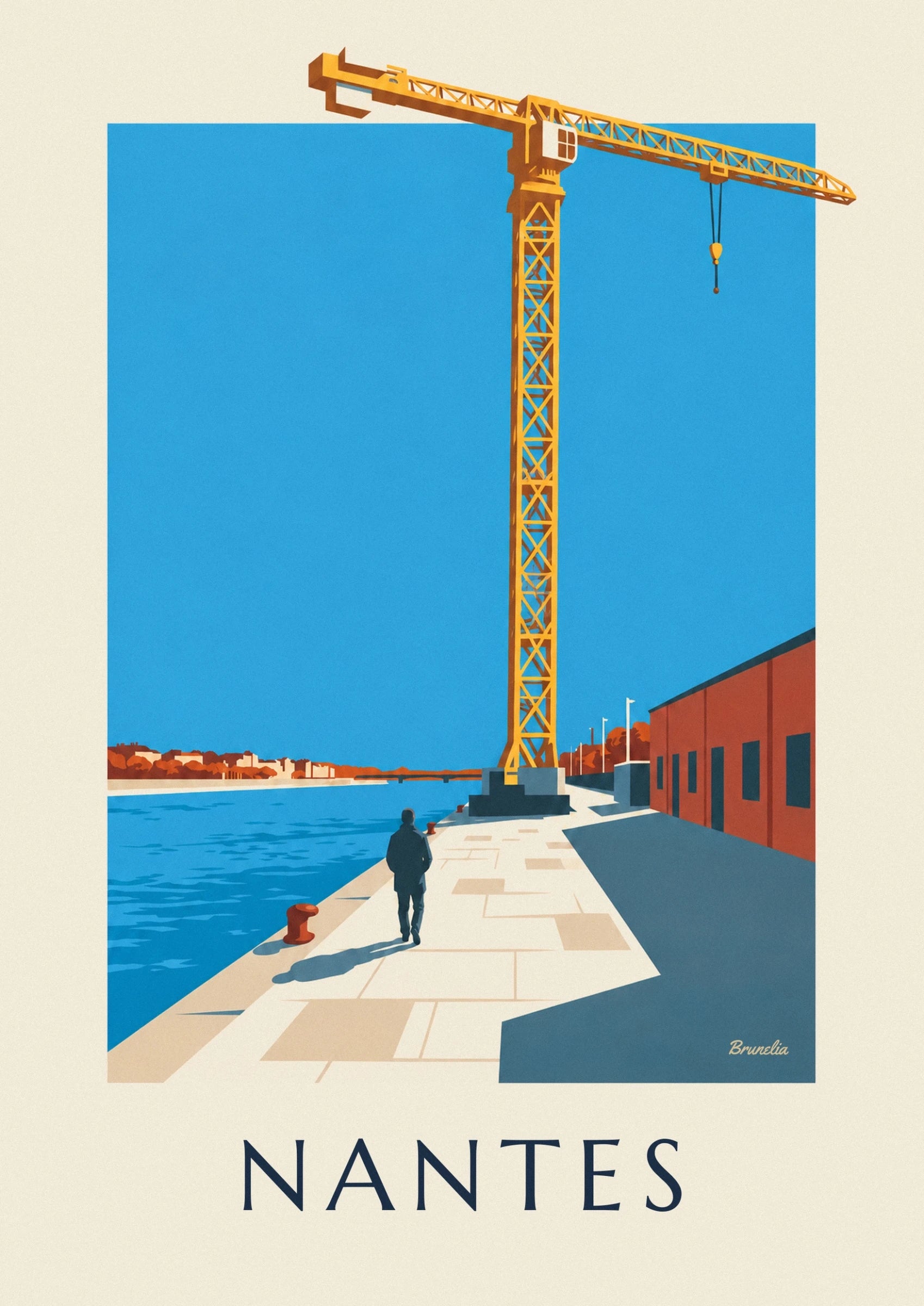 La structure jaune ajourée de la grue Titan sur le ciel bleu