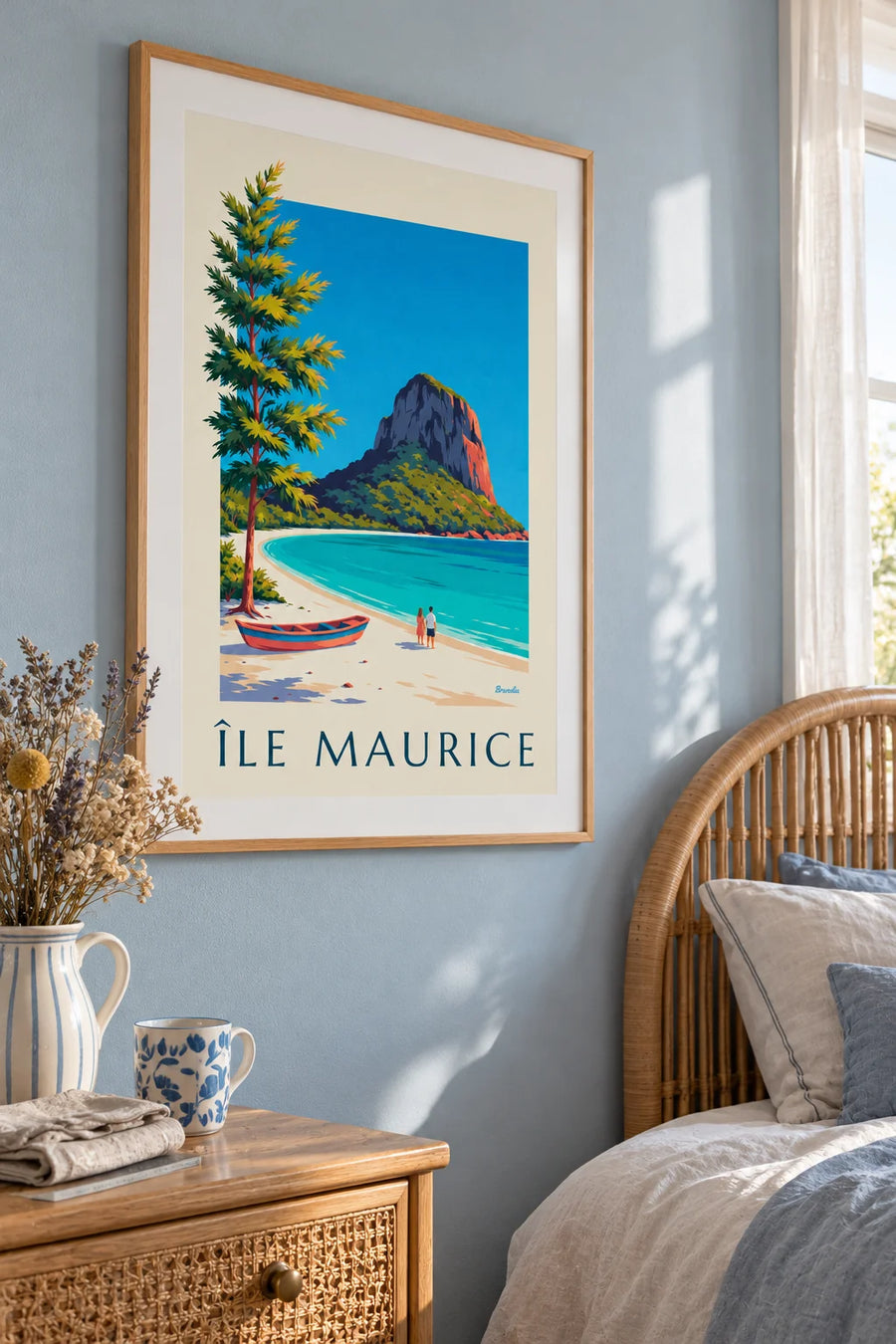 Poster van Le Morne Brabant en de lagune van Mauritius: ingelijst aan de muur