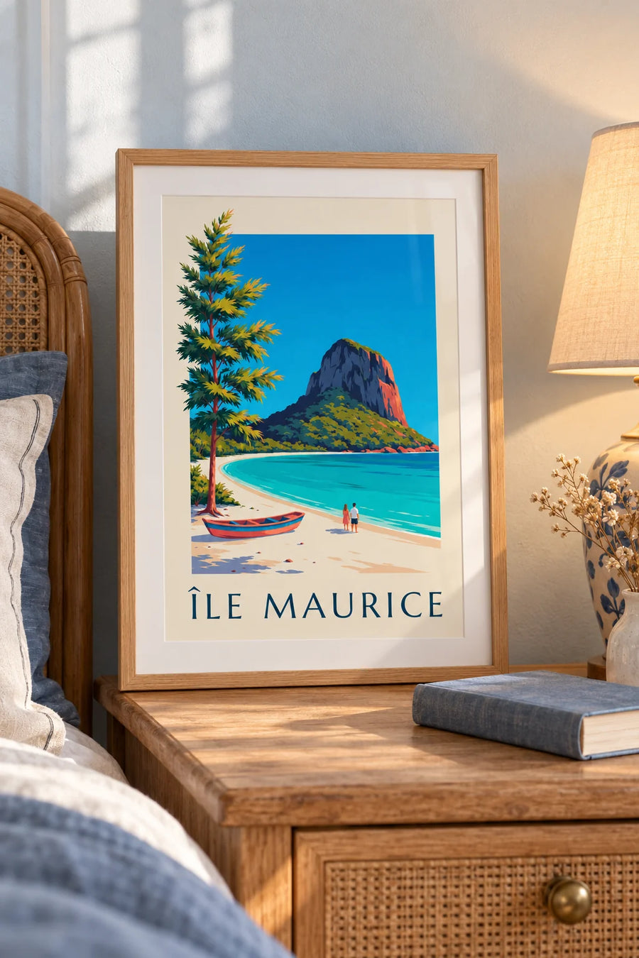 Poster Le Morne Brabant en lagune van Mauritius: klein formaat A4 in lijst