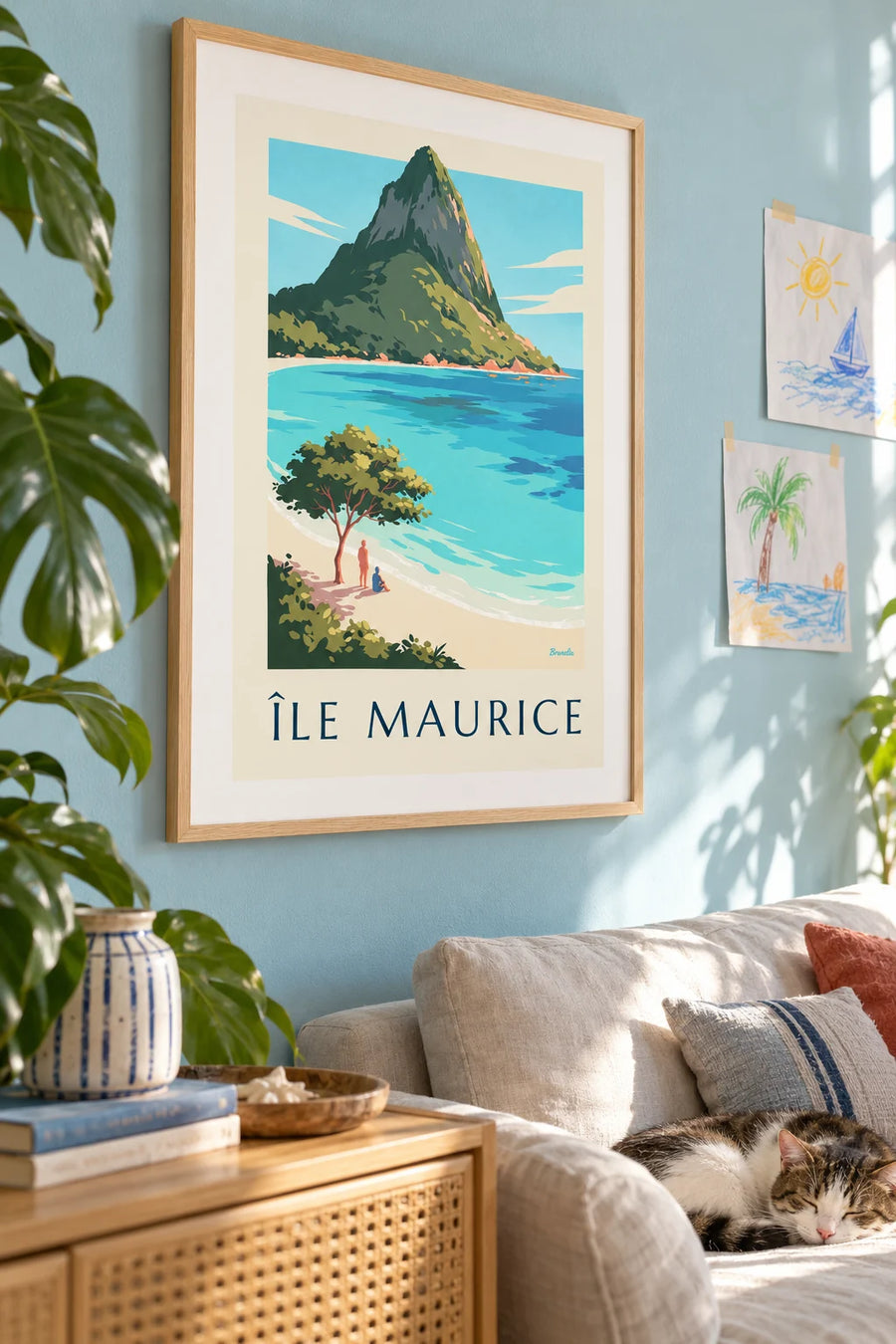 Poster of Le Morne Brabant and the lagoon of Mauritius: framed on the wall