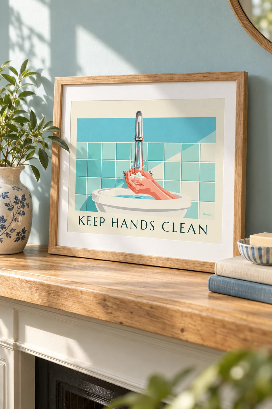 “Keep hands clean” handwashing poster: small A4 framed size