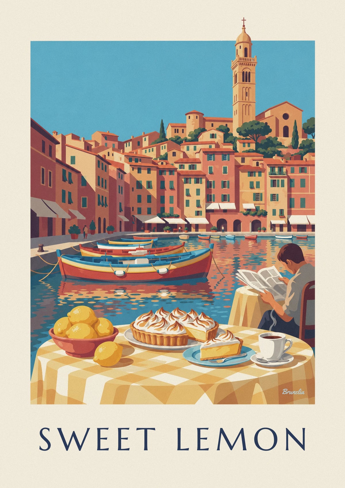 Lemon meringue tart at Menton harbor poster