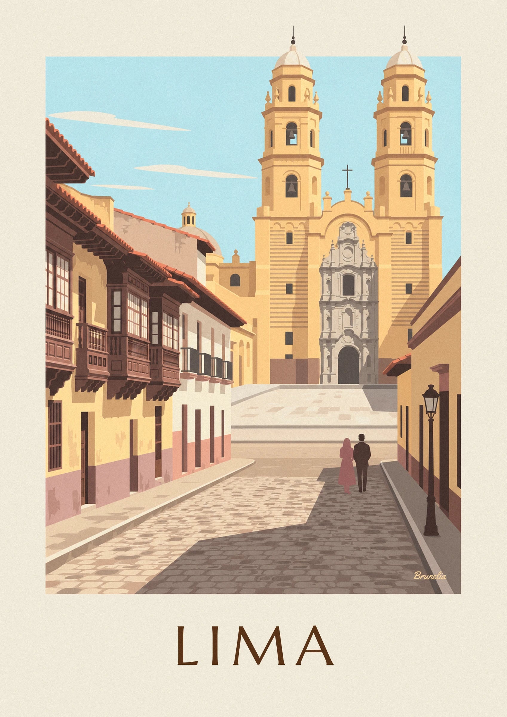 Colonial street in Lima and San Francisco basilica poster: close-up detail