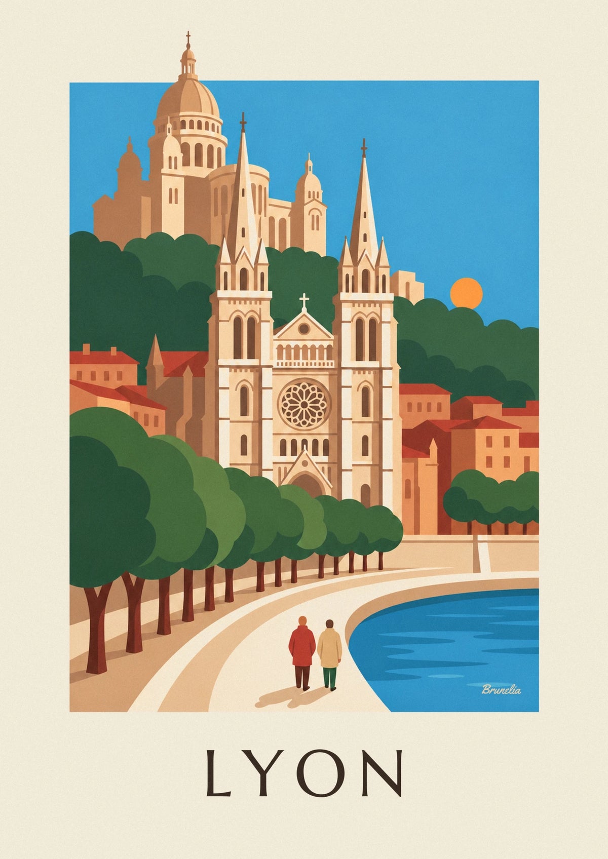Affiche cathédrale Saint-Jean et quais de Saône à Lyon