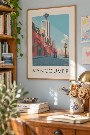 Affiche horloge à vapeur de Gastown à Vancouver : encadrée au mur
