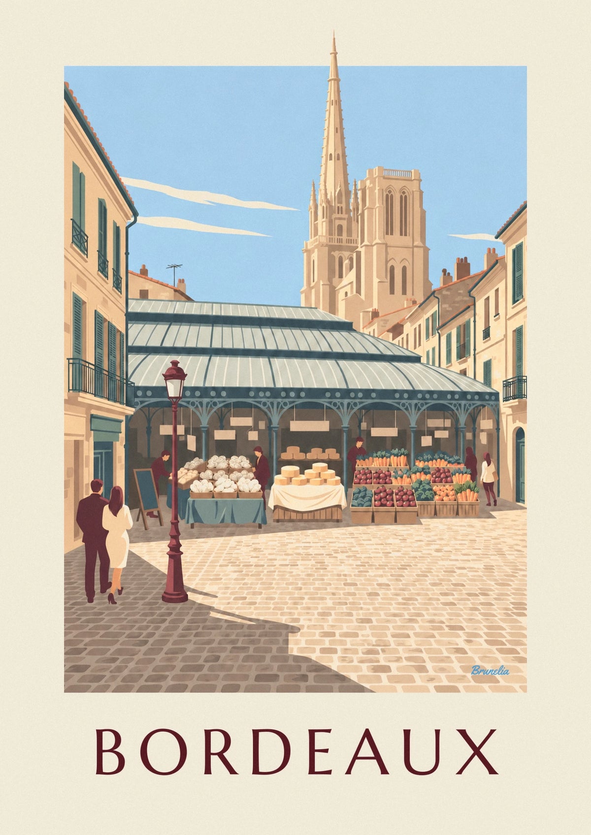 Capucins Market in Bordeaux and Saint-Michel spire poster