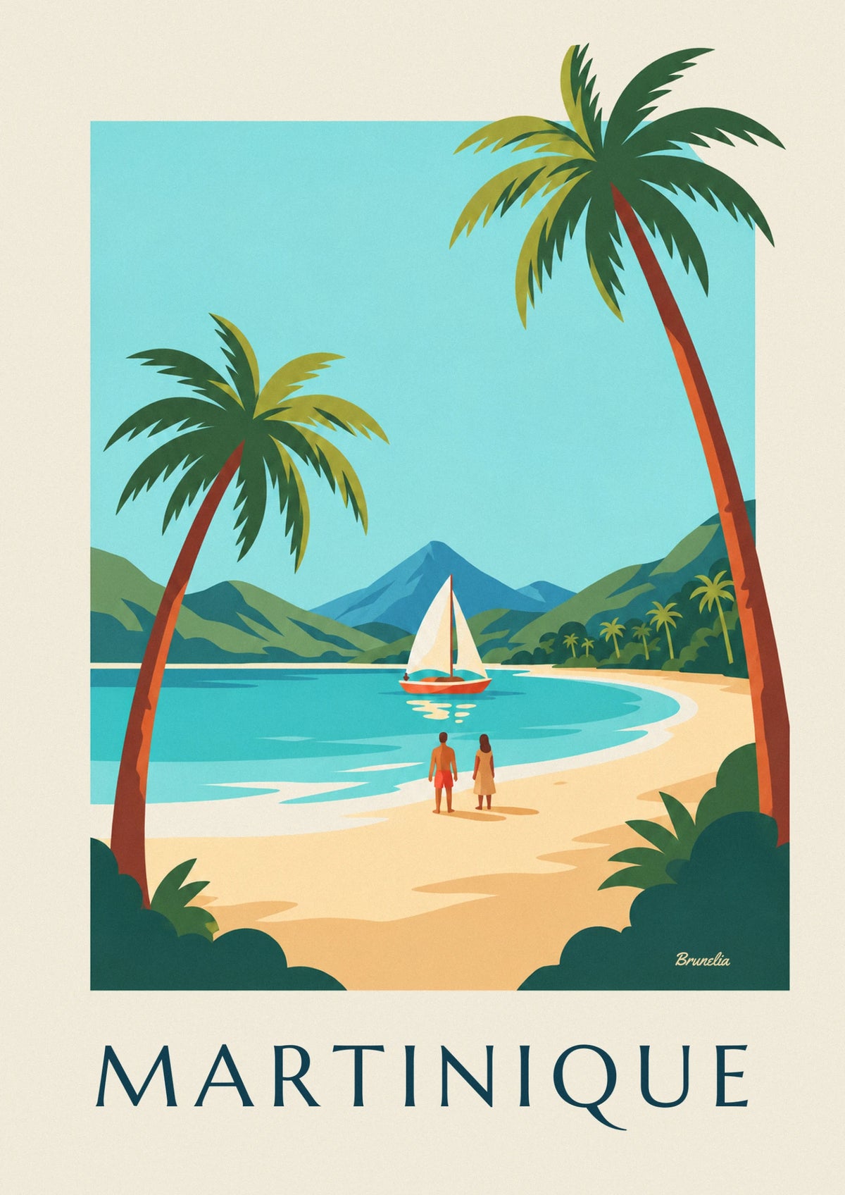 Martinique cove sailboat and Mount Pelée poster