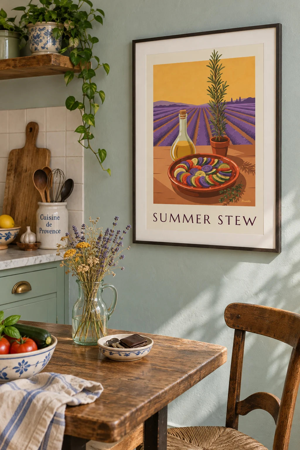 Provençal ratatouille in a terracotta dish poster on the wall