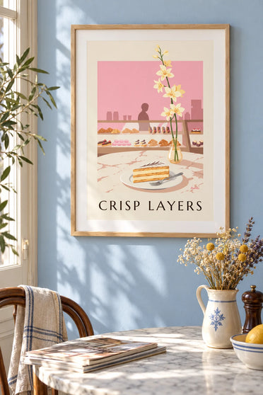 Poster plakje millefeuille met vanille in een patisserie: ingelijst aan de muur