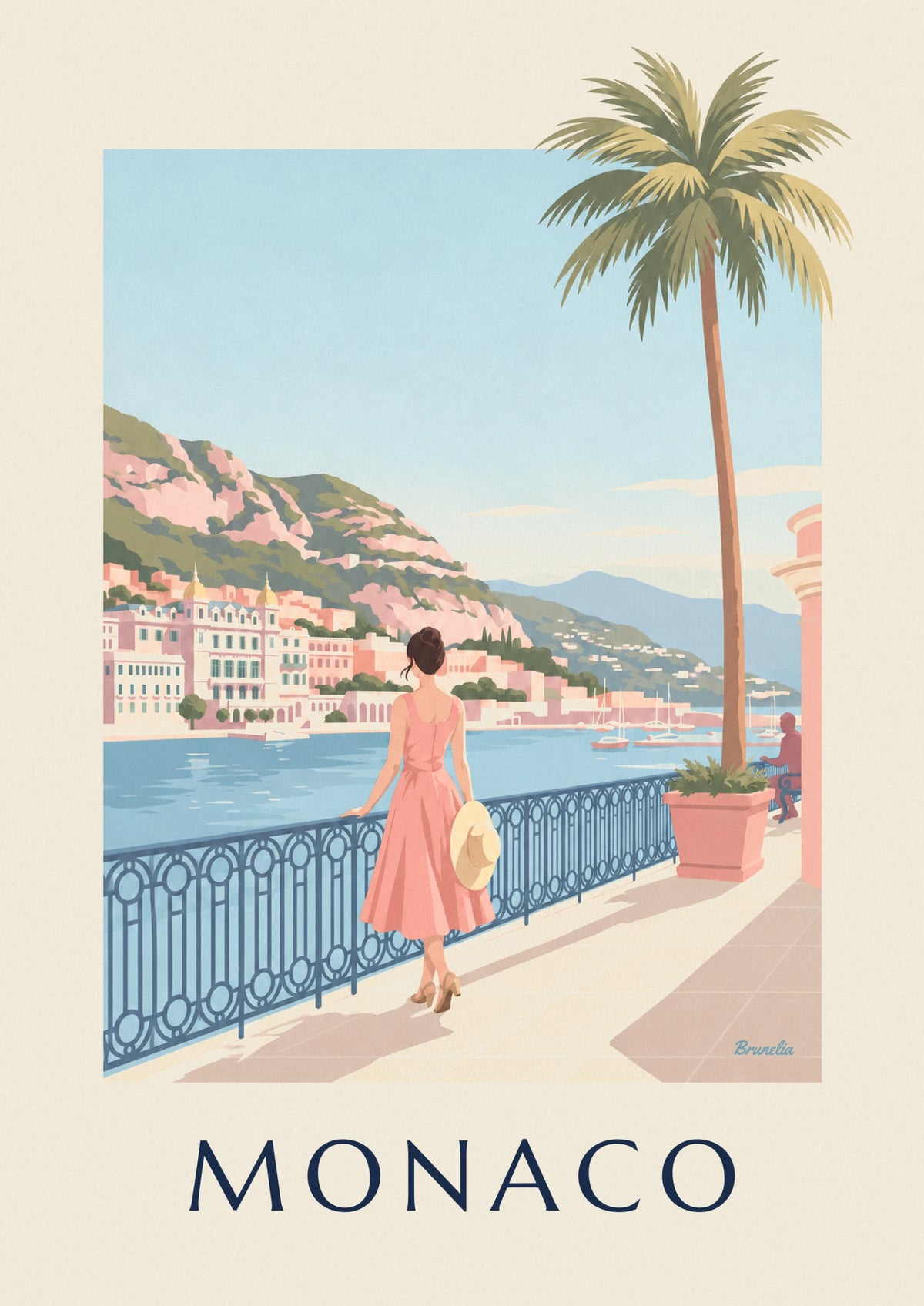 Elegant woman overlooking Monte-Carlo harbor, Monaco poster