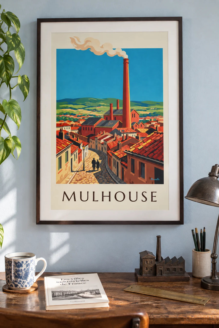 Mulhouse industrial city and factory chimneys poster: framed on the wall