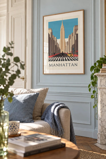 Poster kruispunt en zebrapad op Manhattan: ingelijst aan de muur