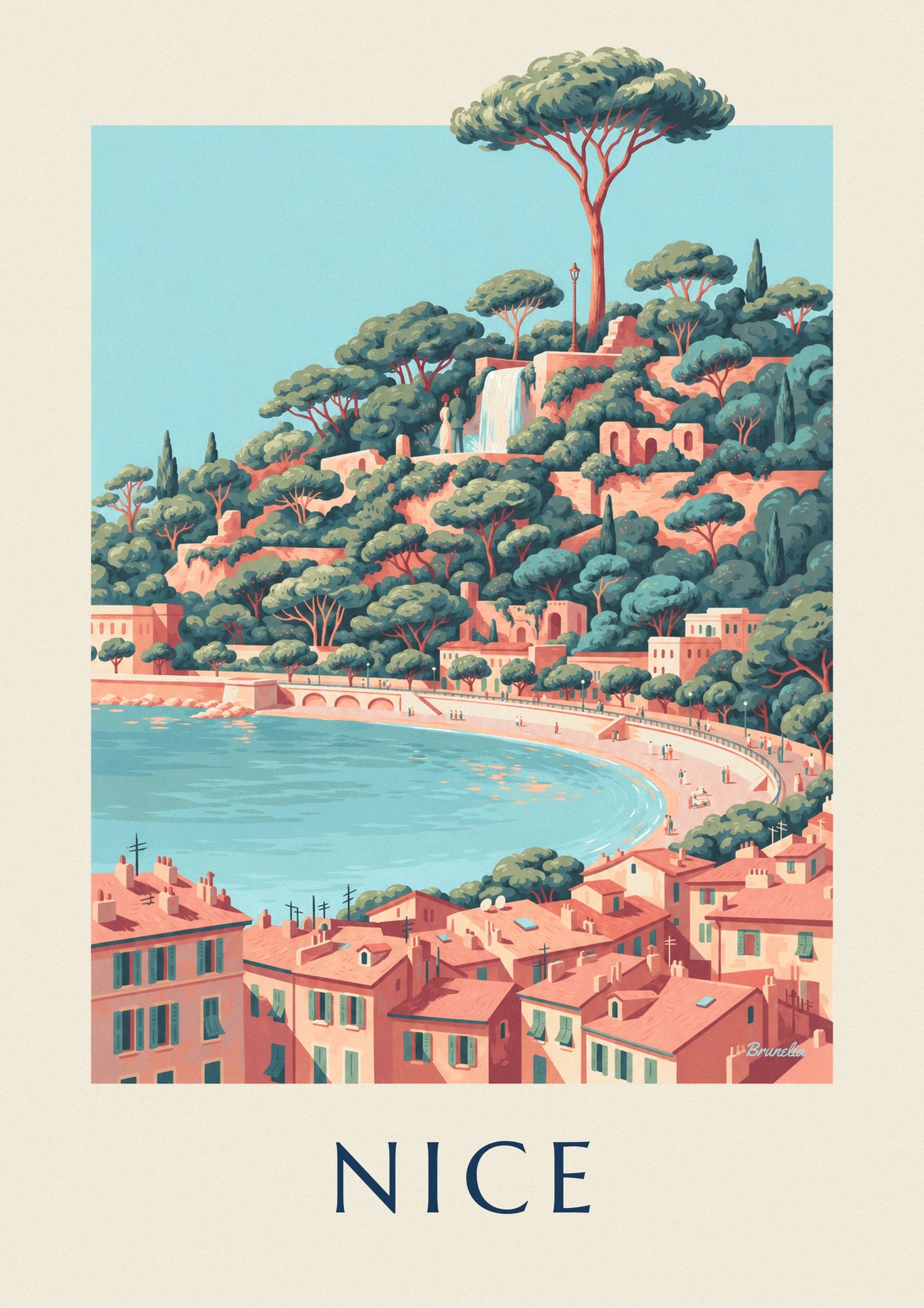 Poster waterval van de Colline du Château en Baie des Anges in Nice: detail in close-up