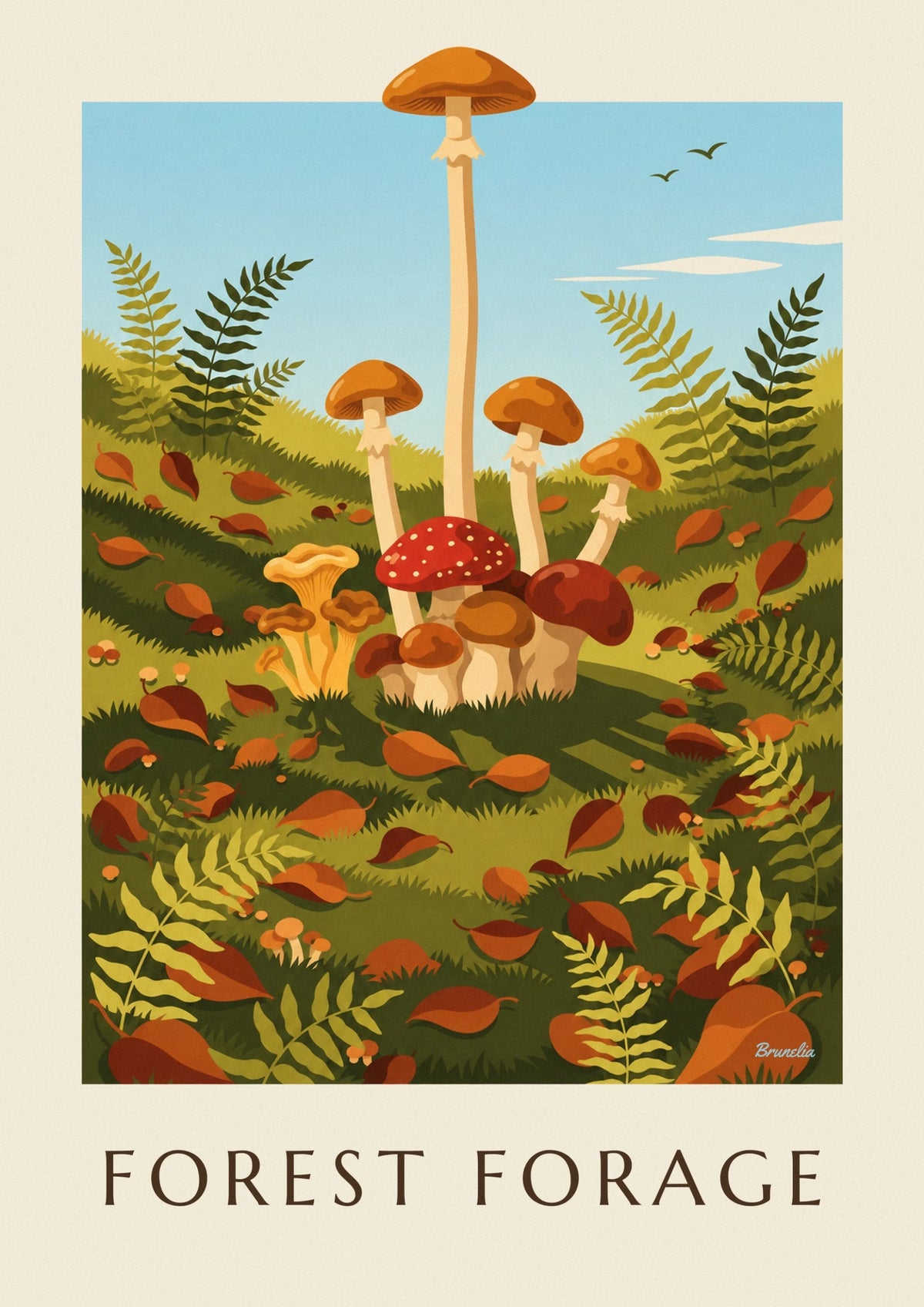Naturalist forest mushroom plate poster