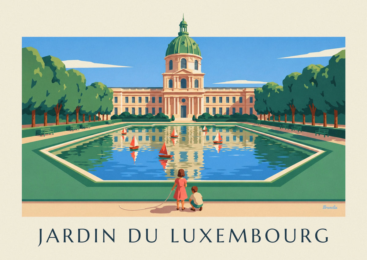 Affiche jardin du Luxembourg et voiliers sur le bassin