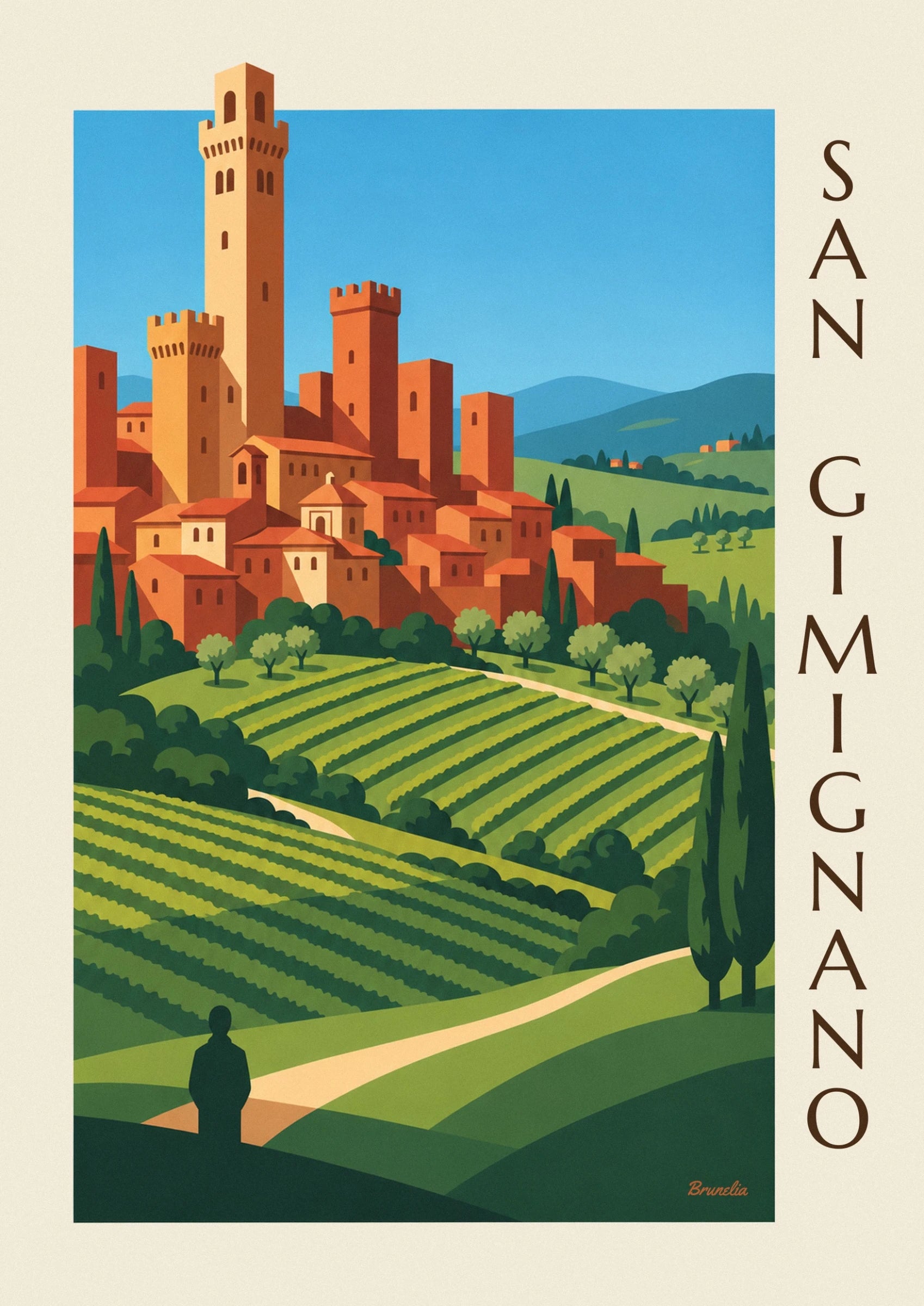 Les tours ocre aux créneaux et fenêtres étroites sur le ciel bleu de San Gimignano