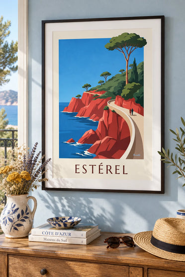 Affiche corniche de l'Estérel et ses roches rouges : encadrée au mur