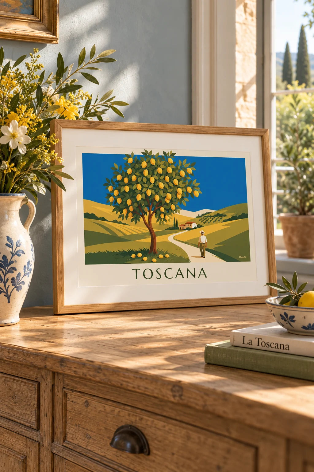 Keuken: sfeerbeeld van Poster citroenboom in een Toscaanse tuin in de zon