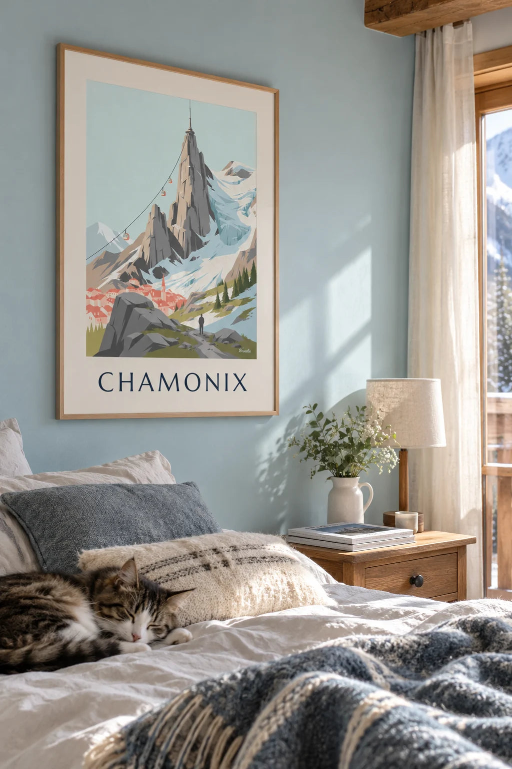 Aiguille du Midi and cable car above Chamonix poster on the wall