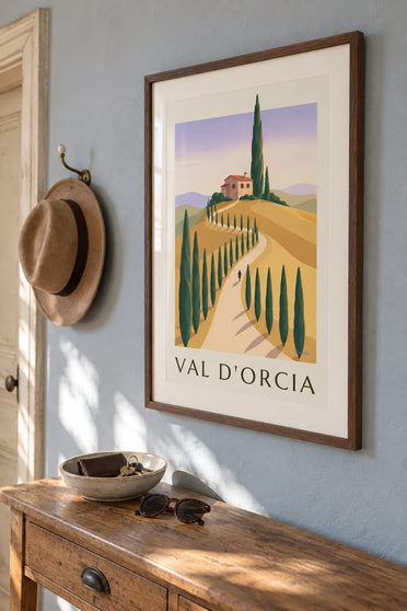 Poster van de gouden heuvels van de Val d'Orcia in Toscane: ingelijst aan de muur