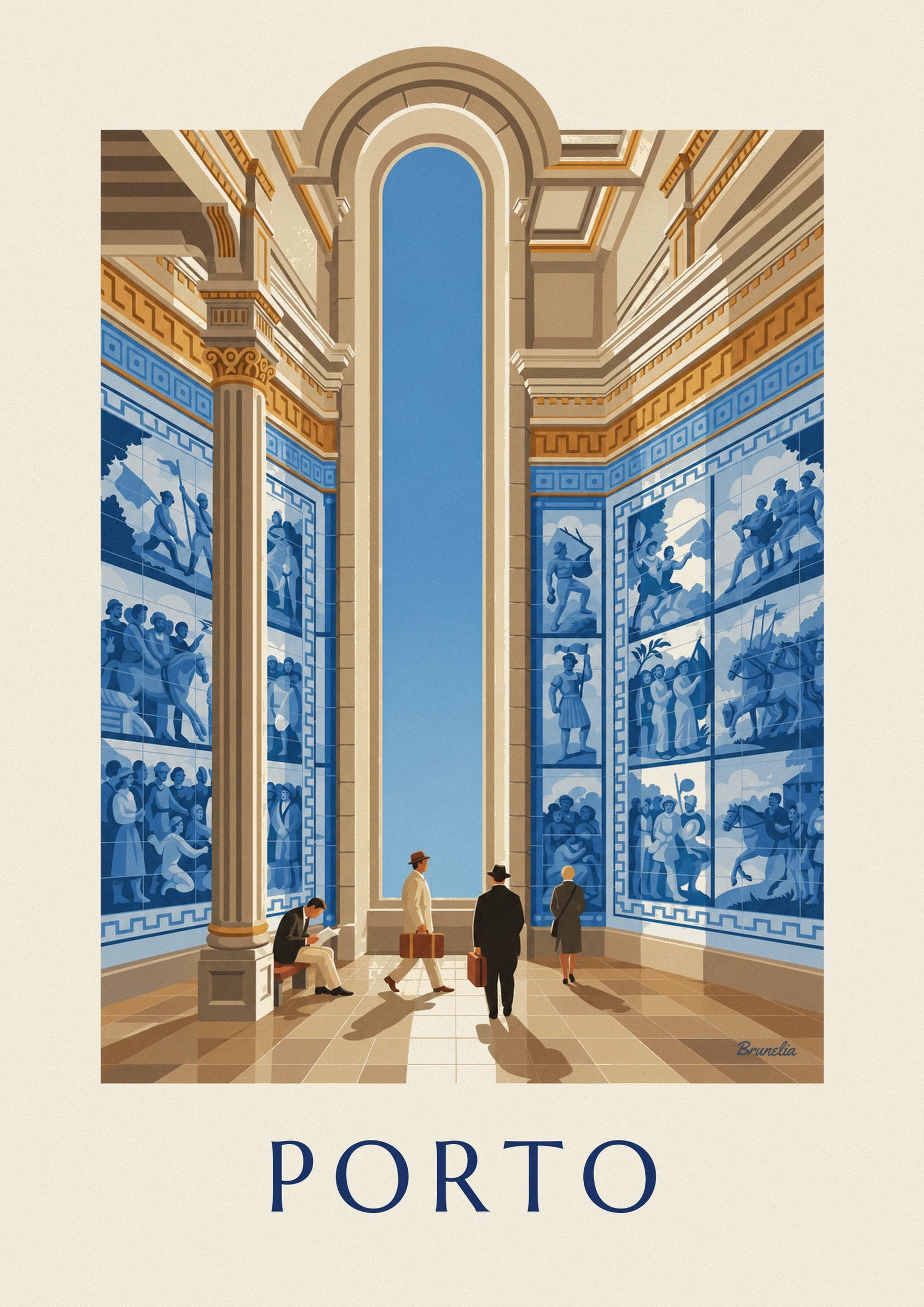 Porto São Bento station azulejos poster: close-up detail
