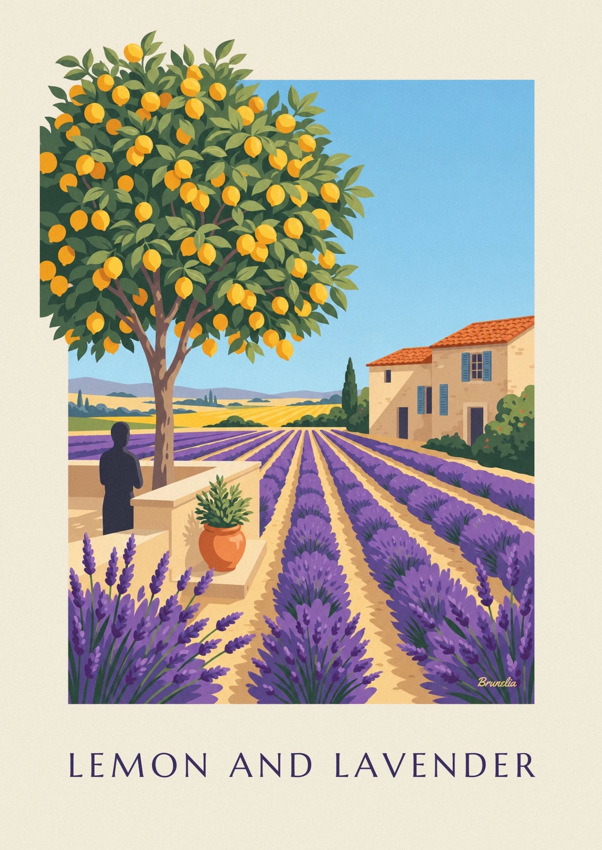 Lavender, lemon tree and Provençal house with blue shutters poster