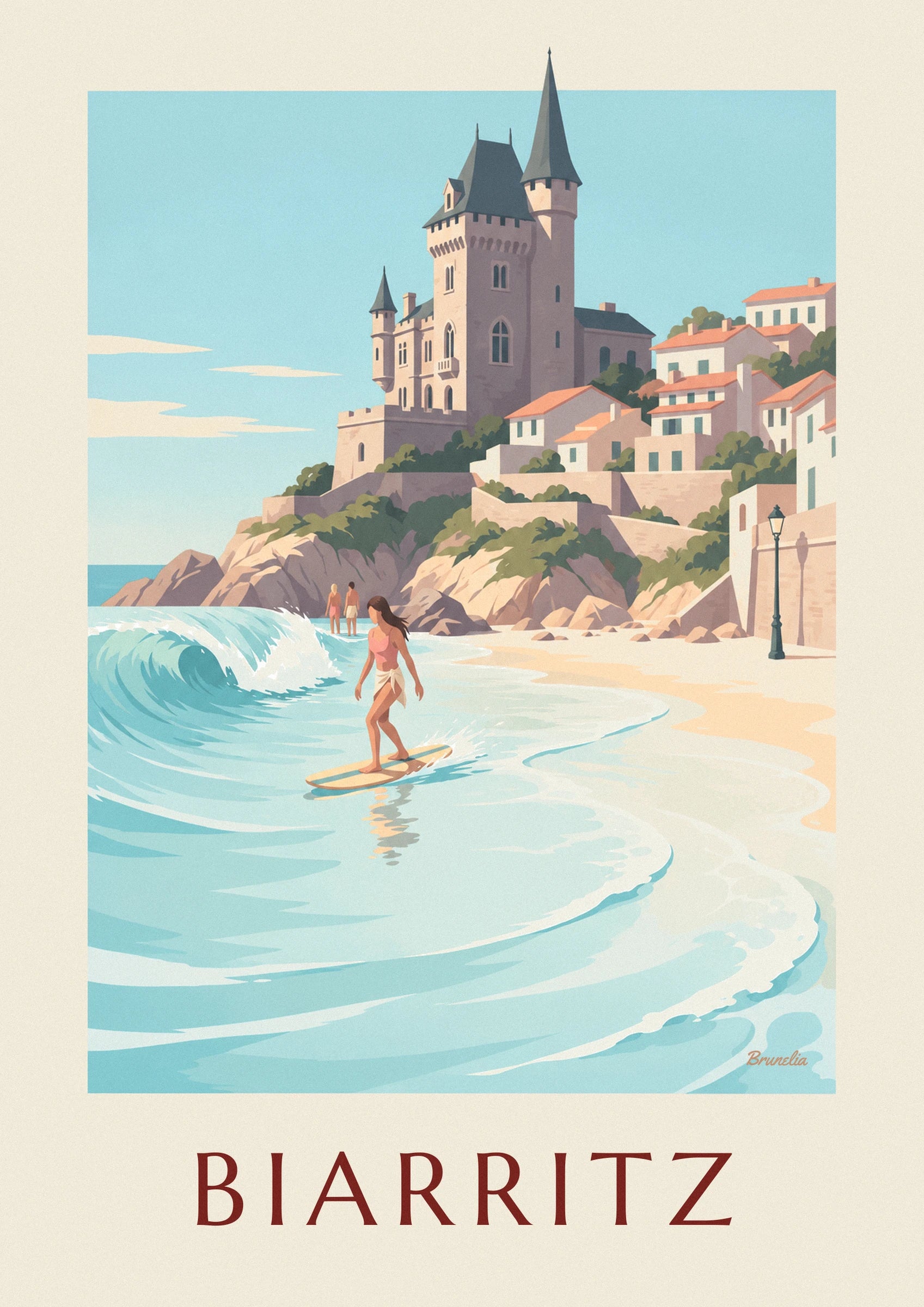 Longboarder at Côte des Basques in Biarritz poster: close-up detail