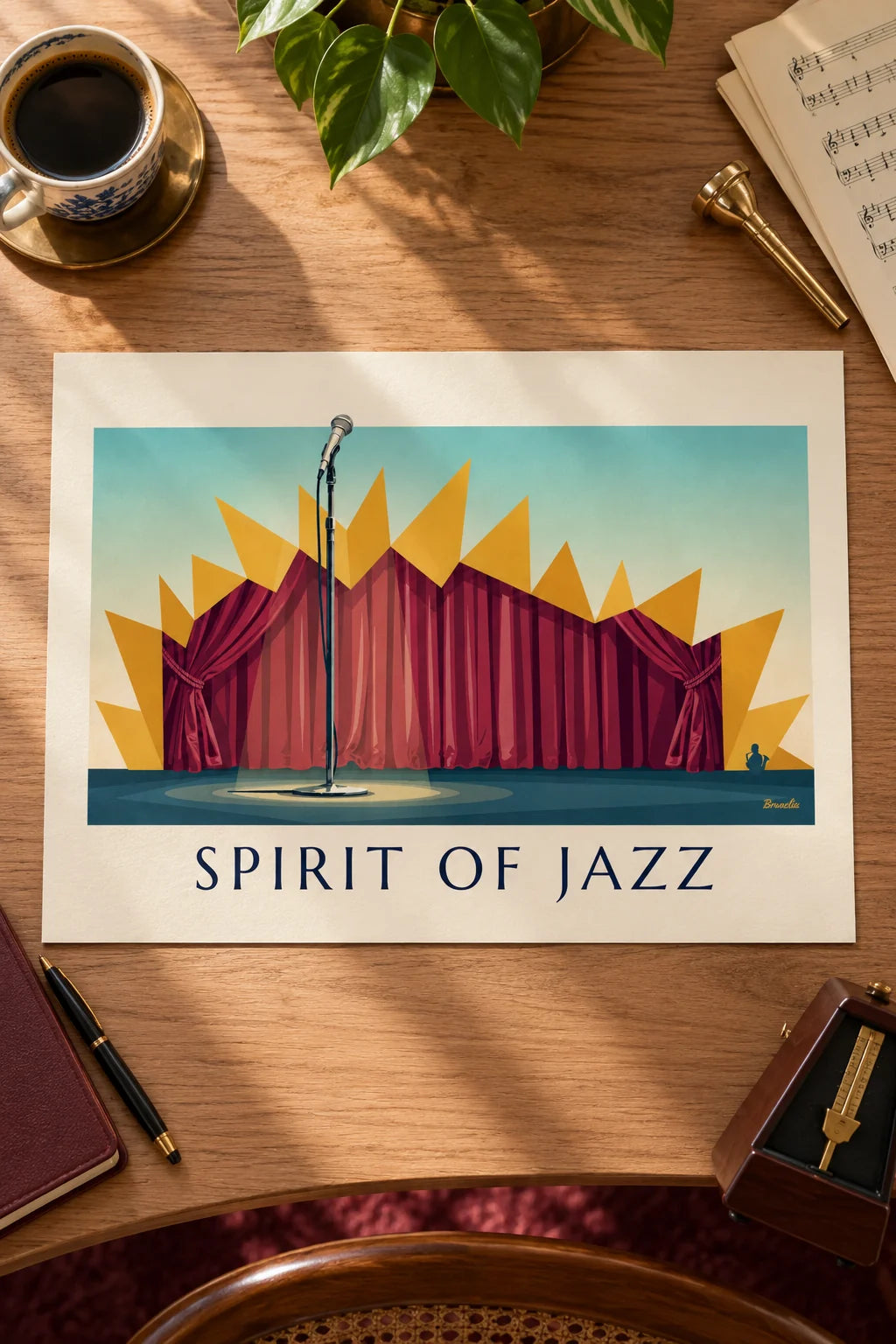 Salon : mise en situation de Affiche microphone sur scène de club de jazz, Spirit of Jazz