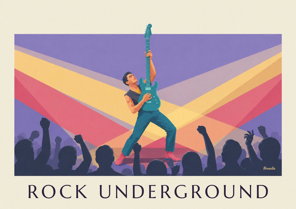 Affiche guitariste électrique dans un club rock enfumé