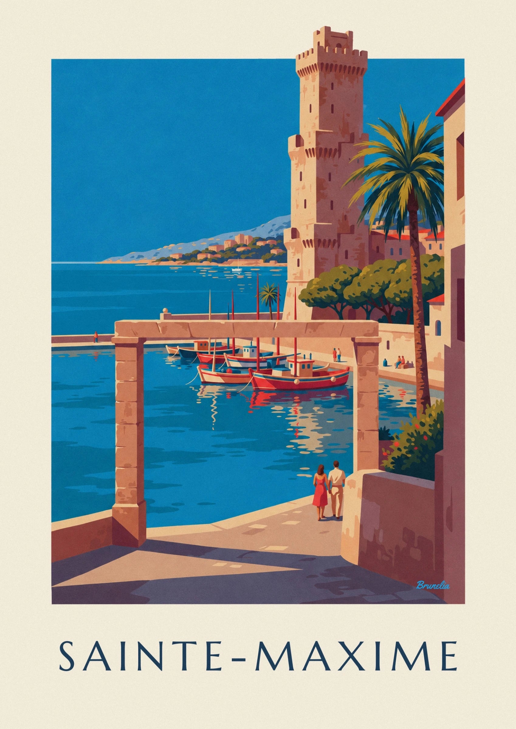 The tour Carrée with its ochre walls and arrow slits, framed by palm fronds