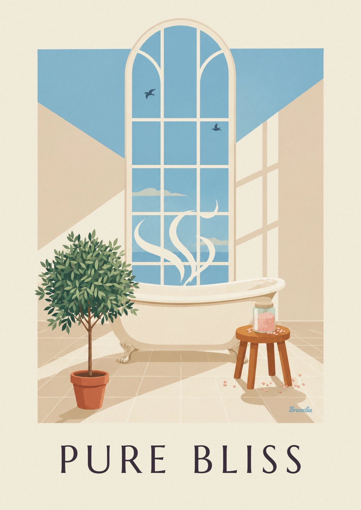 Bathtub, bath salts and rose petals poster